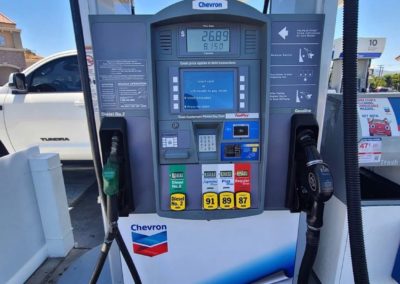 Close up of a Chevron fuel pump display