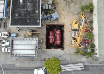 Ariel view of fuel tanks being installed underground