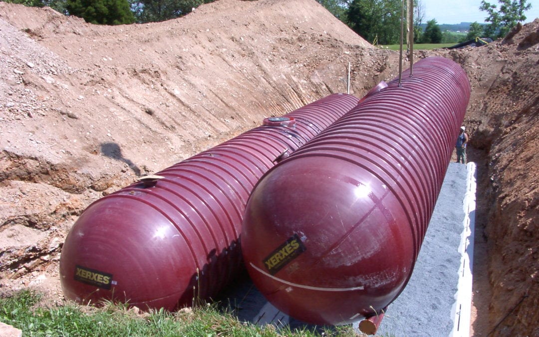 Underground fuel storage tanks being installed