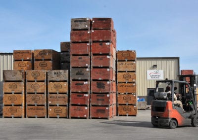 Fruit crates at Gebbers Farms plant