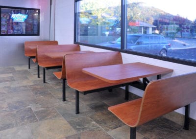 Photo of an eating area in a convenience store